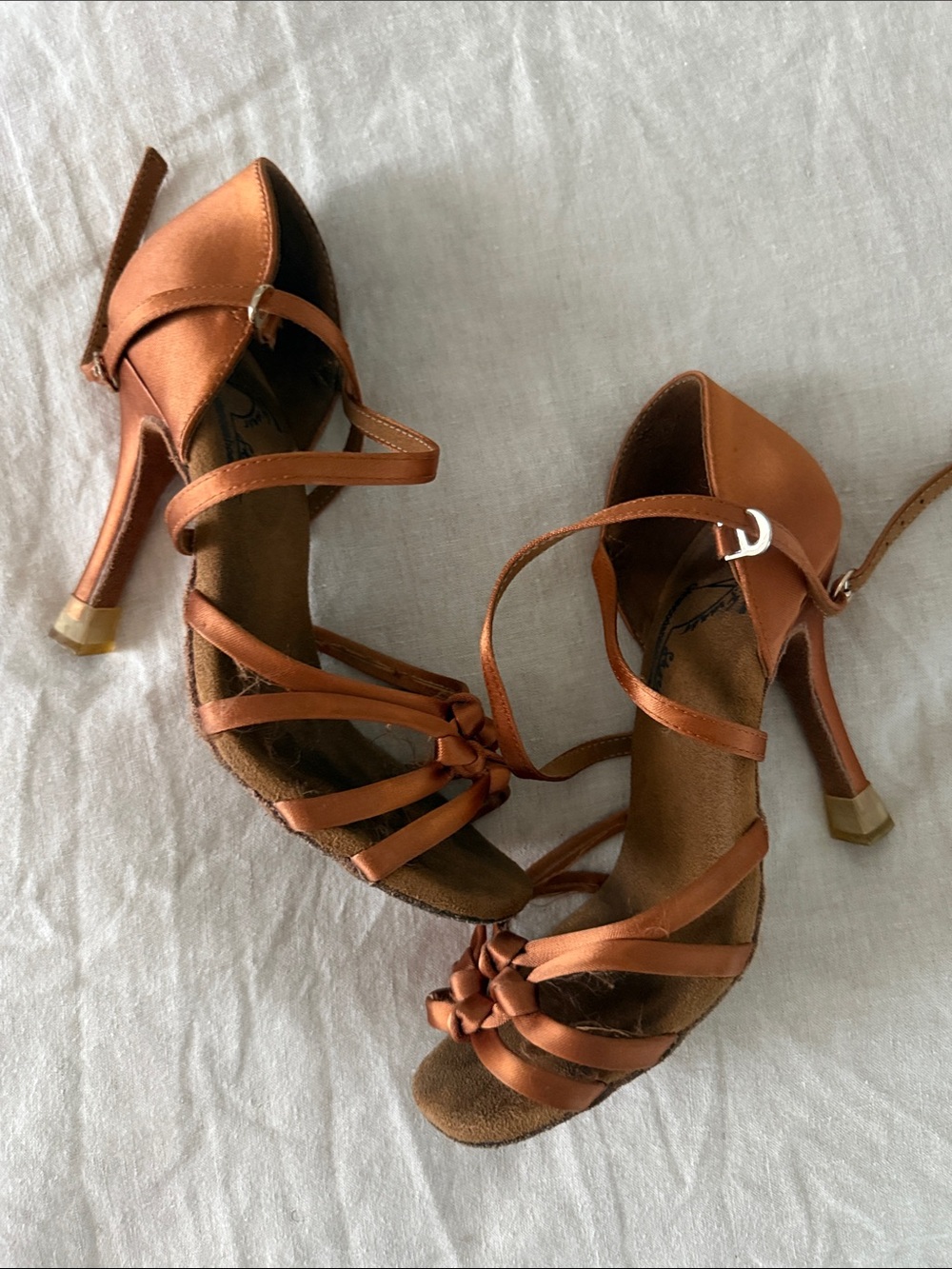 GFranco Copper Satin Strappy Knot Sandals for Dance